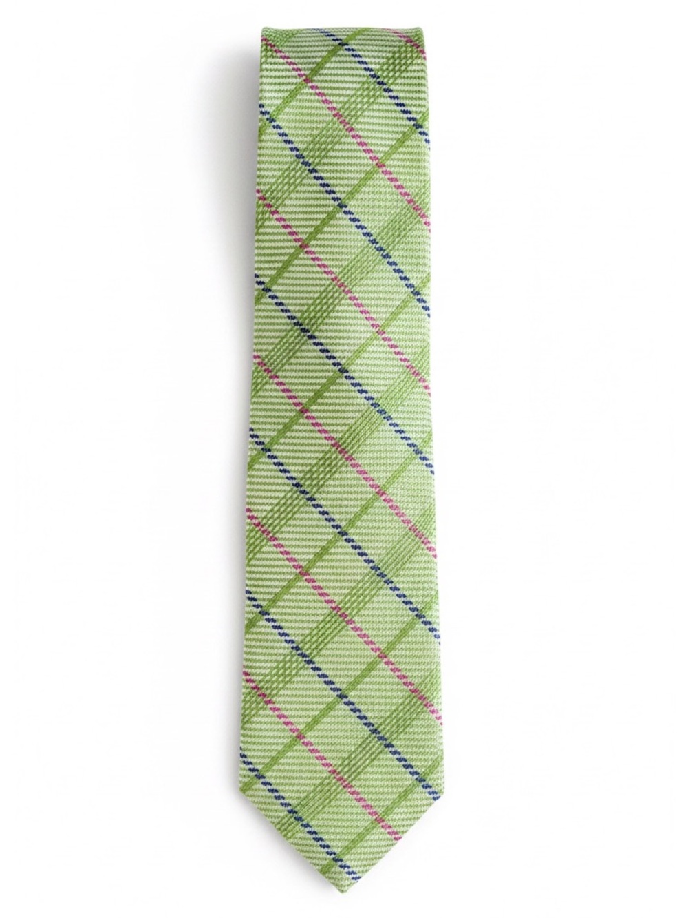 Forsyth Silk Plaid Tie Preppy Summer Wedding Office Lime Green Pink Blue